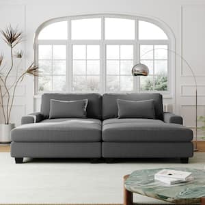 90.6 in. Wide Square Arm Velvet Rectangle Modern Upholstered Sofa in Gray