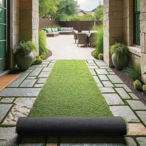 Evergreen Collection Waterproof Solid 3 ft. x 51 ft. Indoor/Outdoor Artificial Grass Runner Rug,2ft. 7 in.x 51 ft. Green