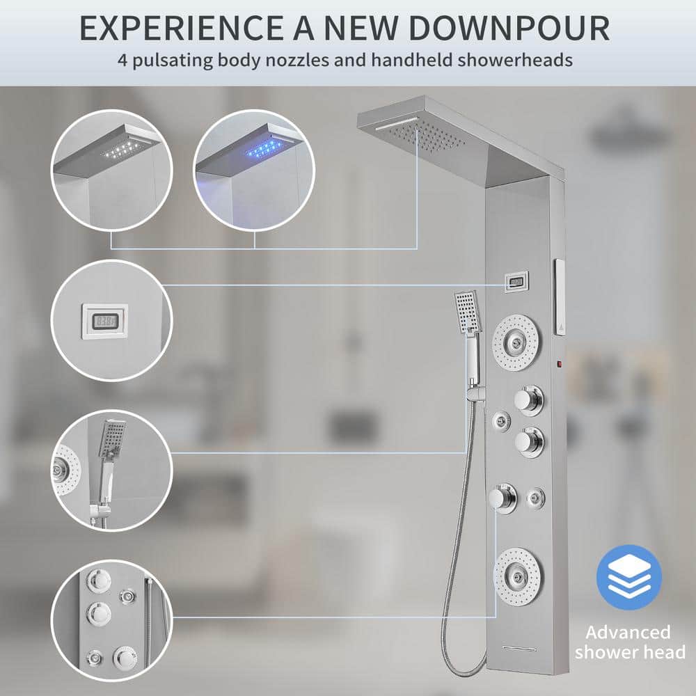 Nickel Chrome Multi-Function LED Shower Panel System