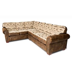Angler's Cove 115 in. W Rolled Arm 2-piece Microfiber L Shape Sectional Sofa in Brown Pinto with Angler's Cove Tapestry