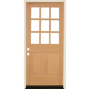 36 in. x 80 in. 9-Lite with Beveled Glass Right Hand Unfinished Douglas Fir Prehung Front Door