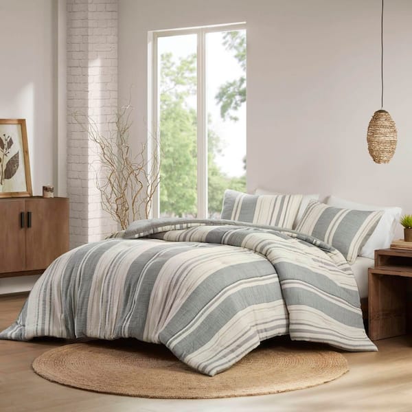 Mesa 3-Piece Grey Cotton Full/Queen Comforter Set