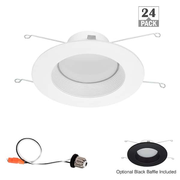 Commercial Electric 5 in./6 in. Deep Baffle Retrofit Extra Black Baffle Lumen Select Adjust CCT Integrated LED Recessed Light Trim (24-Pack)