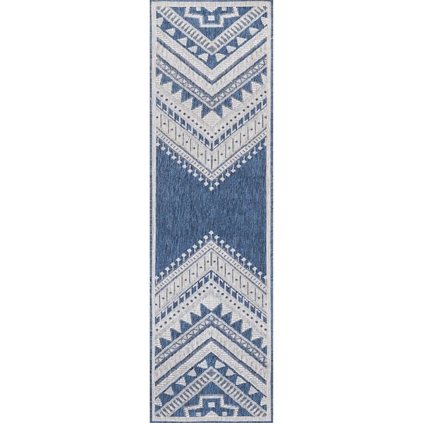 nuLOOM Landry Aztec Blue 2 ft. x 8 ft. Indoor/Outdoor Runner Patio Rug