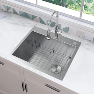 Professional Zero Radius 30 in. Drop-In Single Bowl 16 Gauge Stainless Steel Kitchen Sink with Spring Neck Faucet