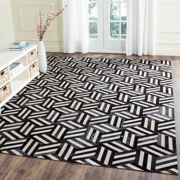 Studio Leather Ivory/Black 8 ft. x 10 ft. Geometric Lines Area Rug