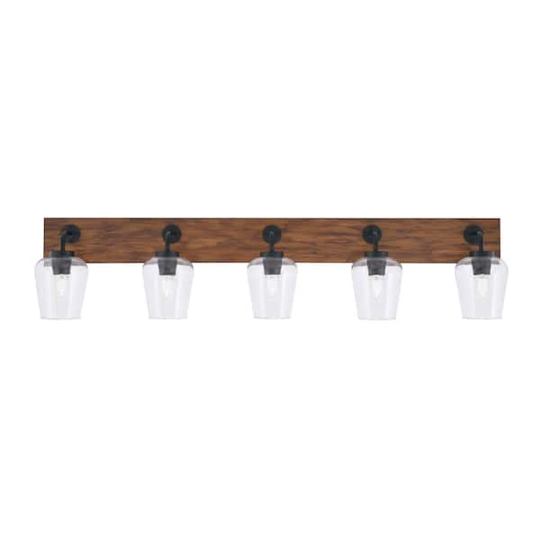 Unbranded Kirby 46.5 in. 4 Light Black and Painted Wood-look Vanity Light with 5 in. Clear Bubble Glass Shades No Bulbs Included