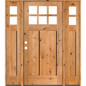 60 in. x 80 in. Craftsman Knotty Alder Right-Hand/Inswing 6-Lite Clear Glass Clear Stain Wood Prehung Front Door