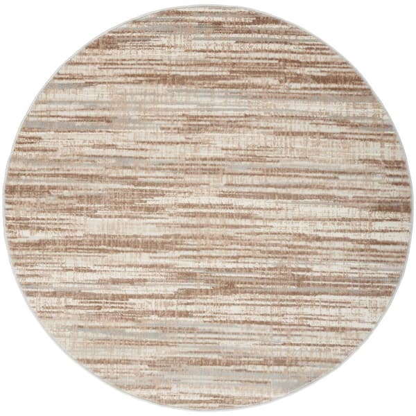 Nourison Elation Ivory Grey 5 ft. x 5 ft. All-over design Contemporary Round Area Rug