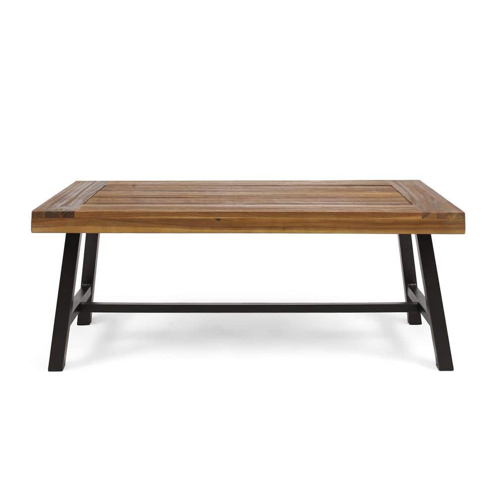Brown Acacia Wood Outdoor Coffee Table with Metal Frame