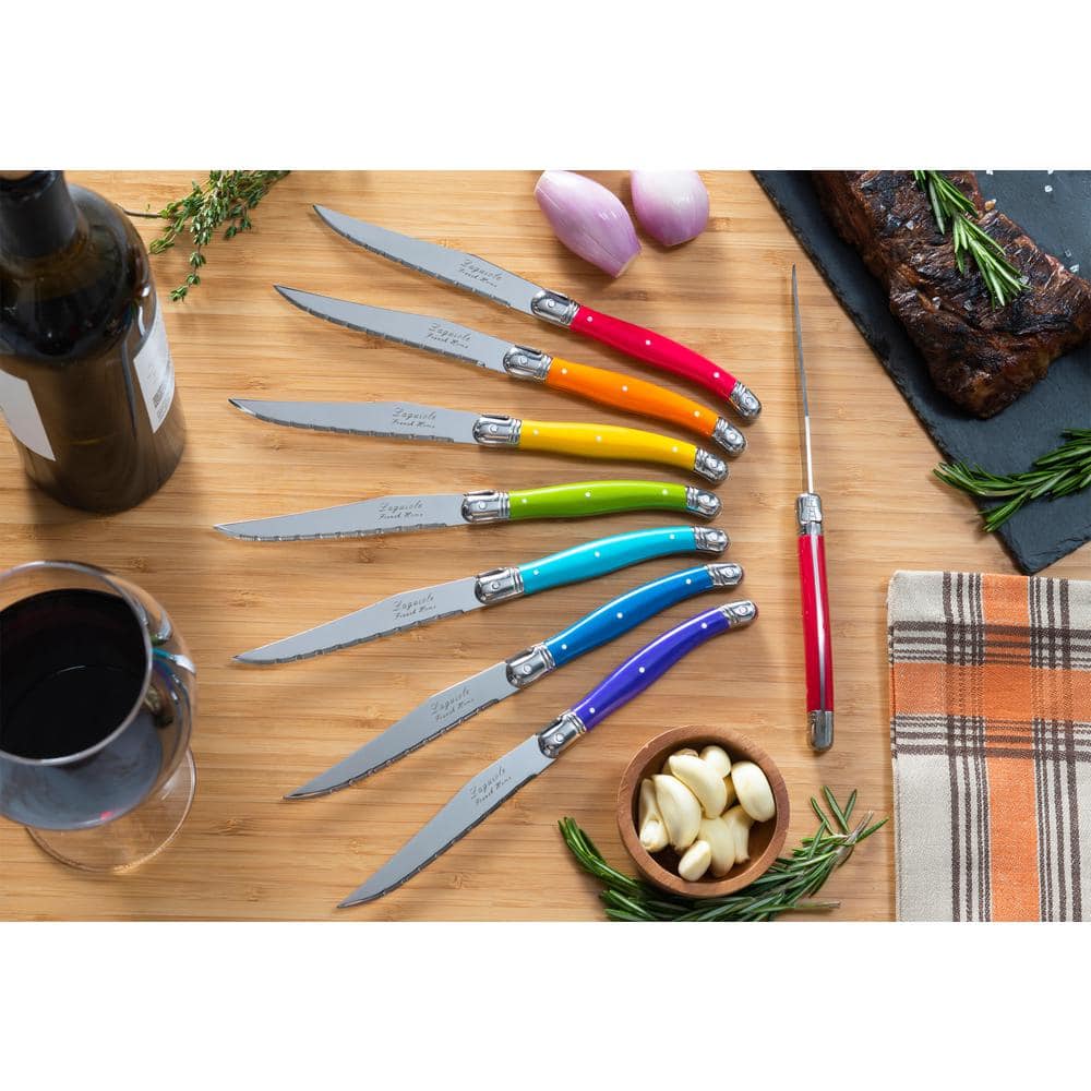 French Home Laguiole Steak Knives, Rainbow Colors, 8-Piece Set (Set of 8)