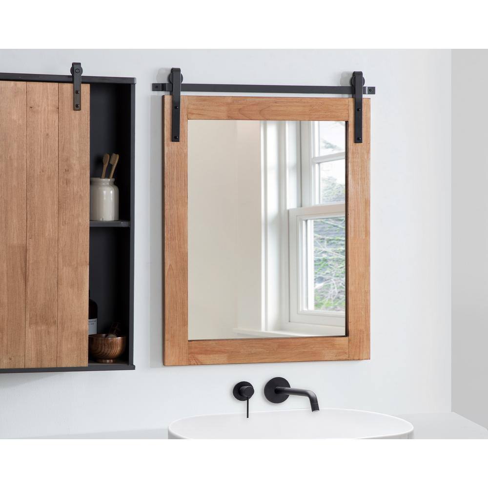 Rustic Brown and Black Wood Framed Wall Mirror