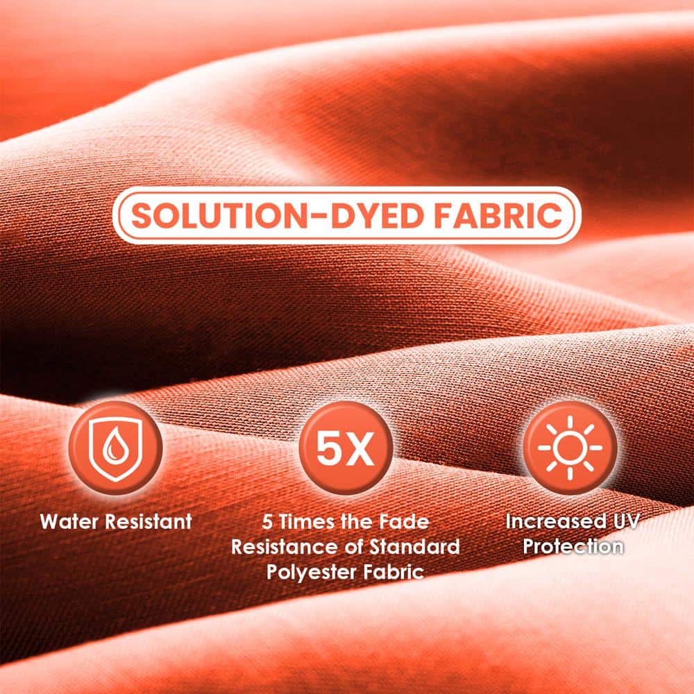 9' Orange Round Steel Patio Umbrella with Solar LED Lights