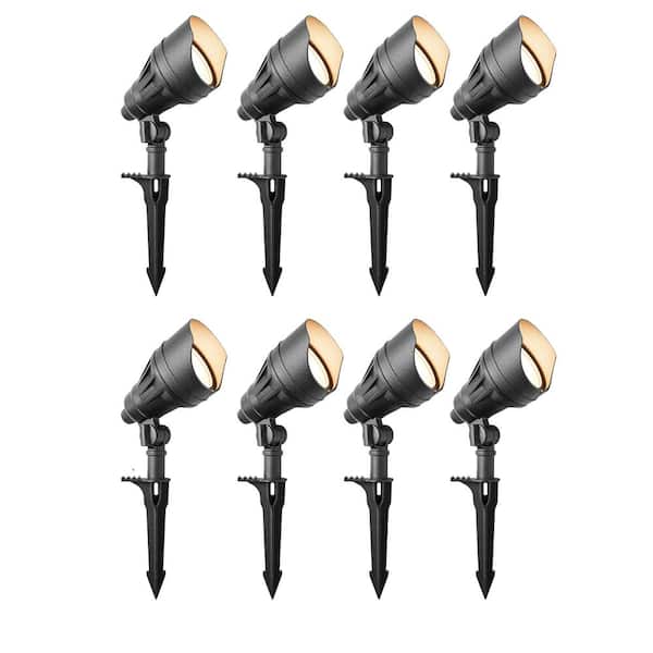 Hampton Bay 390 Lumen Millennium Black Integrated LED Hardwired Outdoor Landscape Flood Lights with Adjustable Light Color (8-pack)