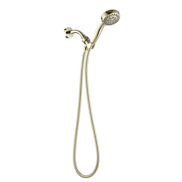 Mondawe 5-Spray Patterns 2.5 GPM 3.5 in. Rectangle Wall Mount Handheld Shower Head with 59 in. Hose in Gold