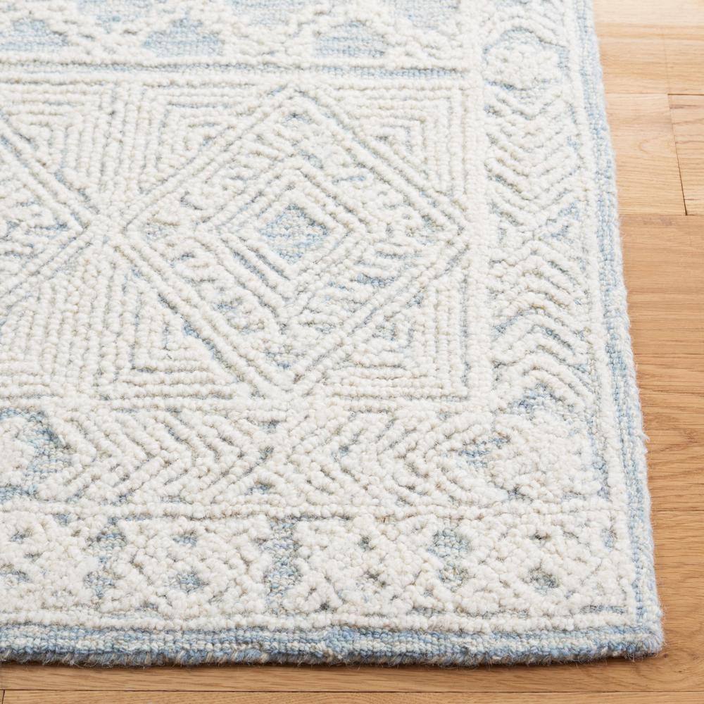 Blue and Ivory Handmade Tufted Wool Runner Rug