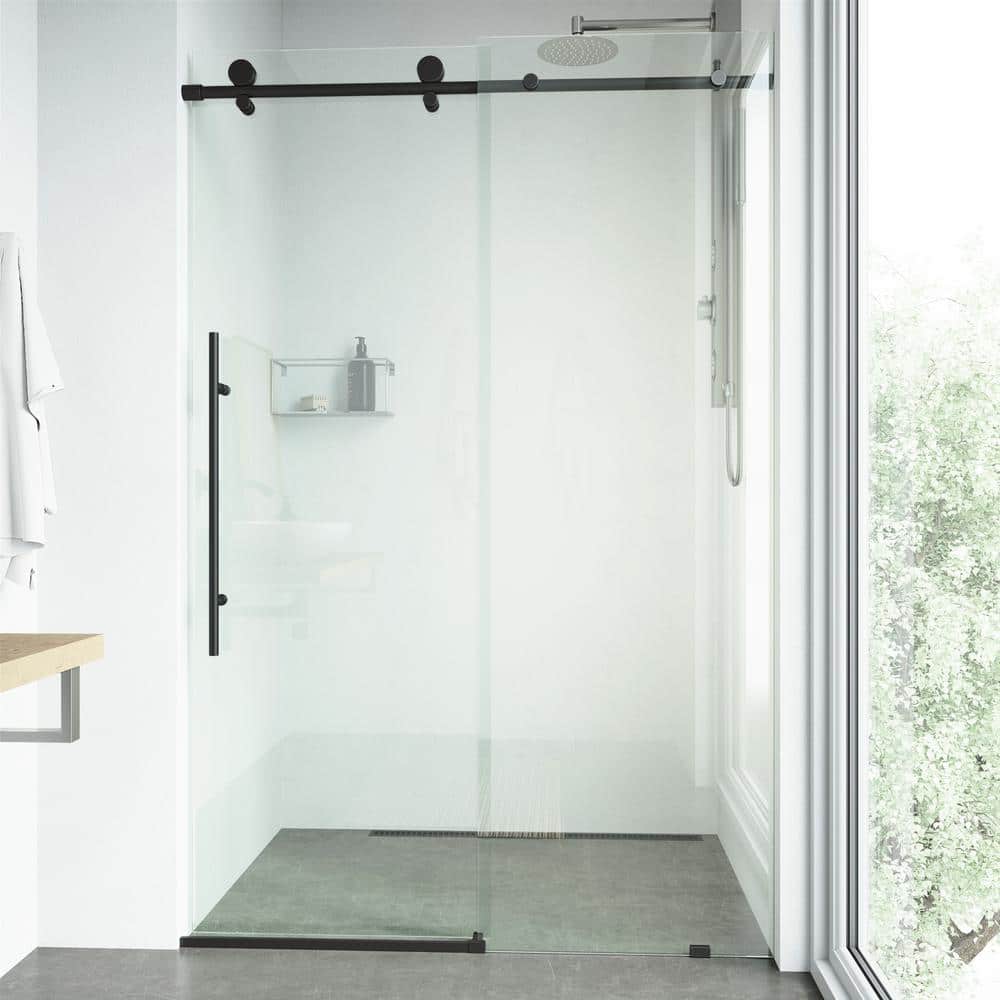 Elan E-Class 64" Matte Black Frameless Sliding Shower Door