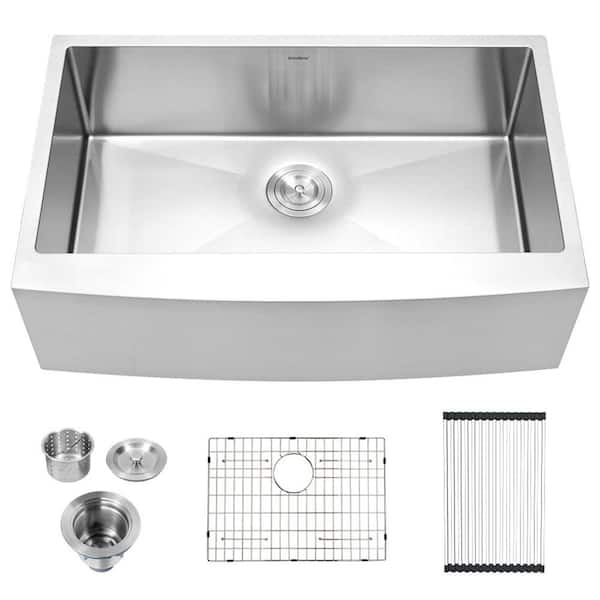 Brushed Nickel Stainless Steel 36 in. x 21 in. Single Bowl Undermount ...