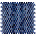 Hudson Penny Round Glossy Sapphire 12 in. x 12-5/8 in. Porcelain Mosaic Tile (10.7 sq. ft./Case)