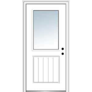 36 in. x 80 in. Classic Left-Hand Inswing 1/2-Lite Clear Primed Fiberglass Smooth Prehung Front Door on 6-9/16 in. Frame