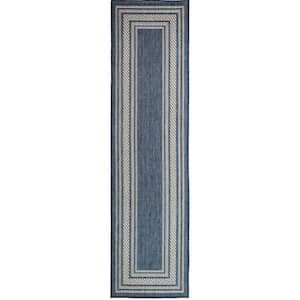 Horizon Denim 2 ft. x 6 ft. Indoor/Outdoor Bordered Contemporary Runner Area Rug