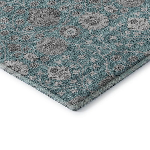 Mayfield Premium Machine Washable Abstract AMF1155 Teal 2 ft. 3 in. x 7 ft. 6 in. Runner Rug