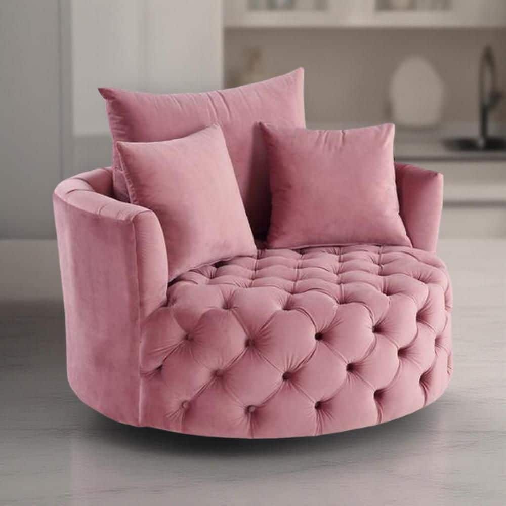 Benjara Pink Fabric Accent Chair with Curved Design and Button Tufting ...
