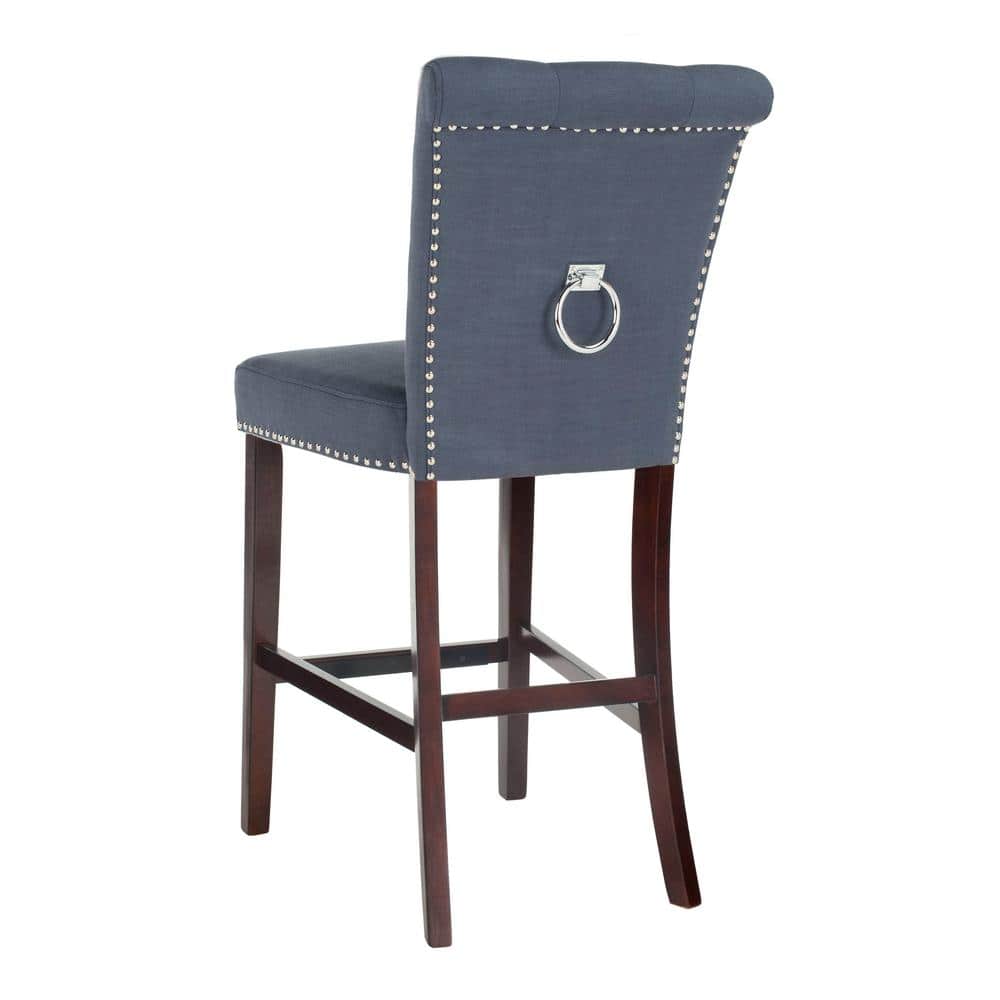 Elegant Transitional Navy Blue Bar Stool with Metal Accents, Set of 2