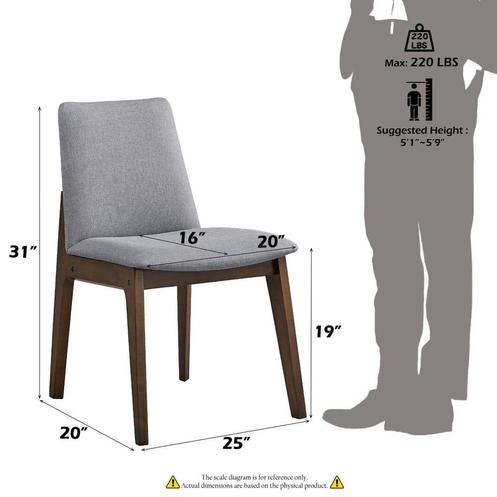 Gray Upholstered Side Chair with Walnut Wood Frame