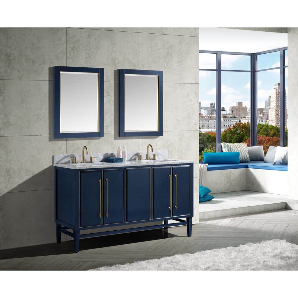 Mason 60'' Navy Blue Solid Wood Double Vanity Base