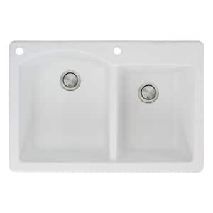 Aversa Drop-in Granite 33 in. 2-Hole 1-3/4 D-Shape Double Bowl Kitchen Sink in White