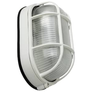 White Outdoor Oval Wall Mount Bulkhead Light with Frosted Glass