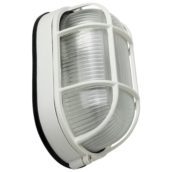 Sunlite White Outdoor Oval Wall Mount Bulkhead Light with Frosted Glass and No Bulbs Included