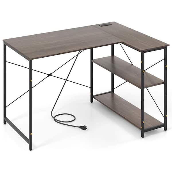 Costway 48 in. Gray Wood Reversible L Shaped Computer Desk Home Office Table Adjustable Shelf