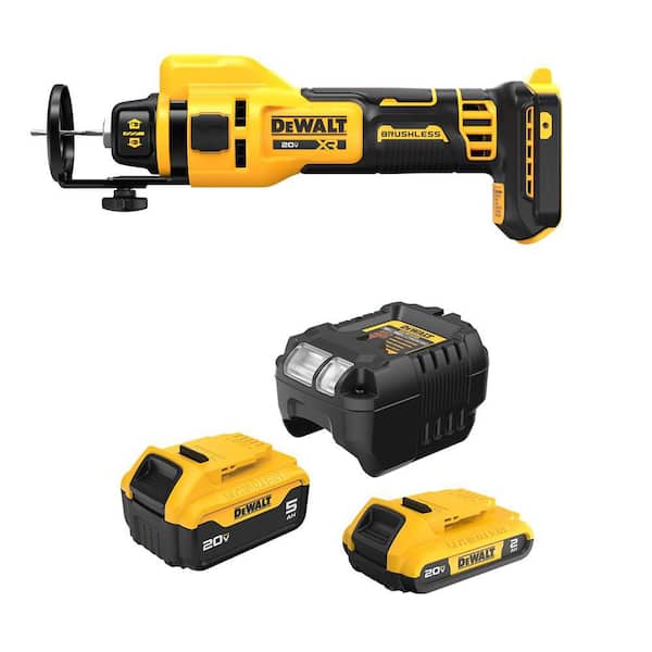XR 20-Volt Lithium-Ion Cordless Rotary Drywall Cut-Out Tool with 20-Volt MAX 5.0 Ah and 2.0 Ah Battery Packs and Charger