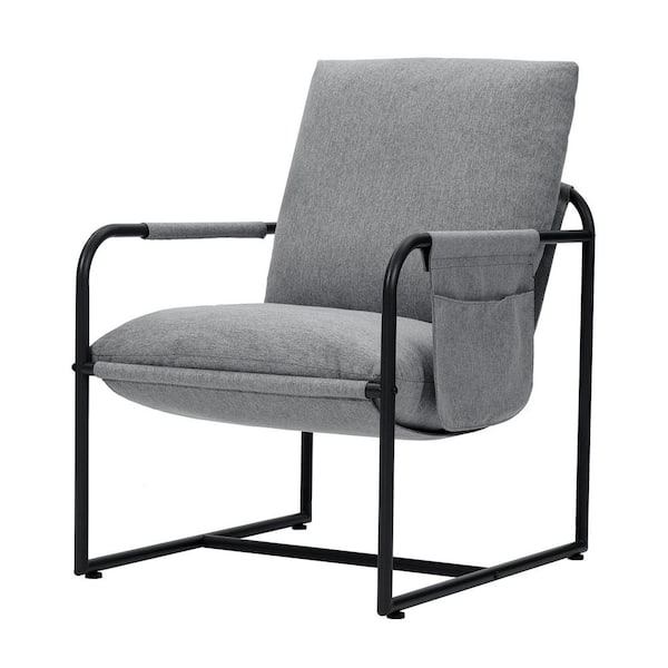 Gray Linen Accent Chair Modern Armchair with Cushions