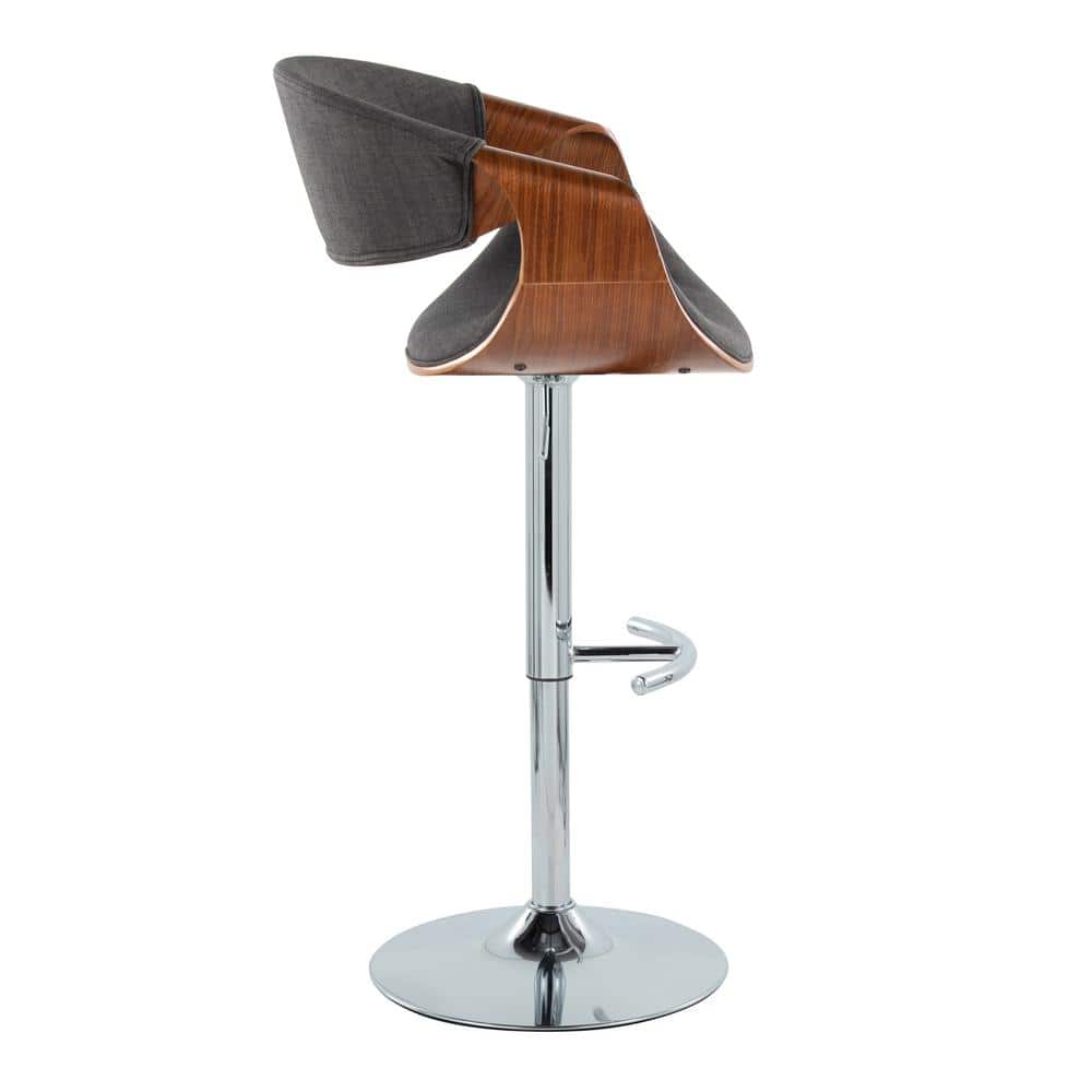 Adjustable Dark Gray Swivel Barstool with Walnut and Chrome