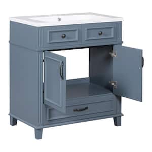 30 in. W x 18 in. D x 34 in. H Freestanding Bath Vanity in Blue with White Cultured Marble Top