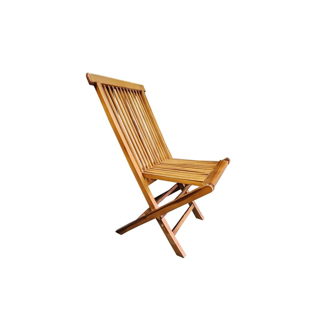 Brown Teak Wood Folding Side Chair, 18" x 35"