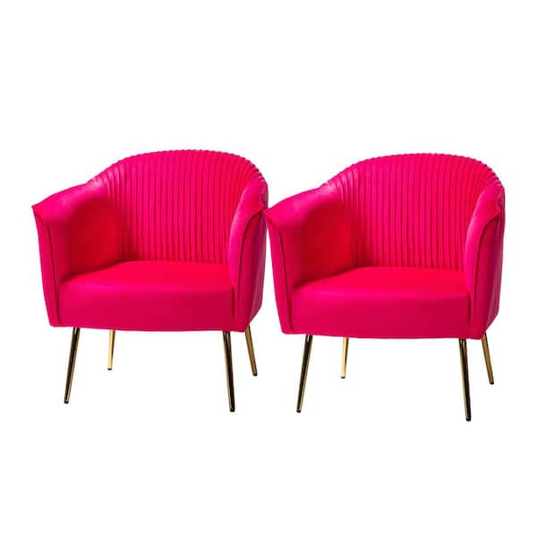 JAYDEN CREATION Auder Contemporary Fushia Velvet Accent Barrel Chair with Ruched Design and Golden Legs (Set of 2)