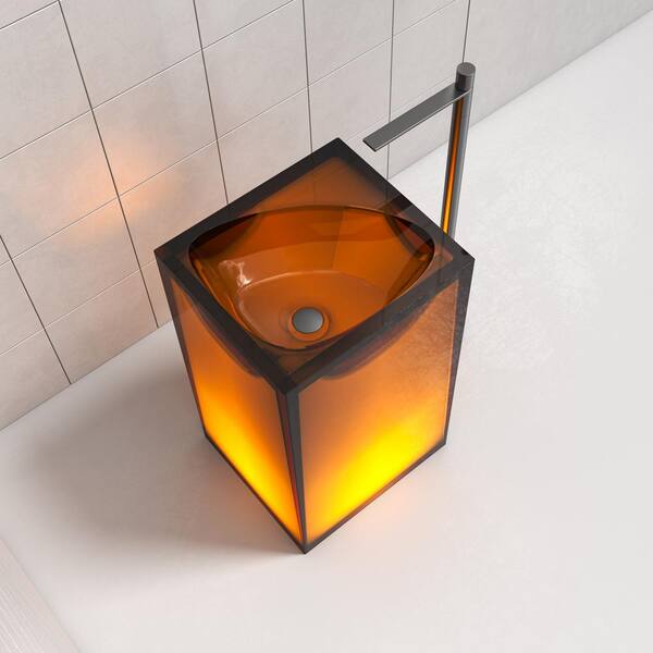 Vanity Art 20 in. L x 18 in. W x 33.5 in. H Stone Resin Transparent Freestanding Pedestal Sink Basin with Faucet Hole in Coffee