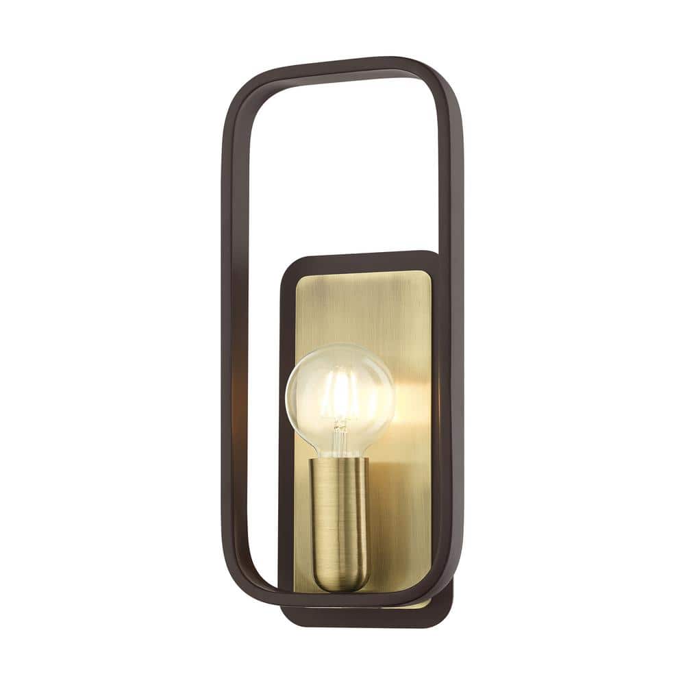 Bergamo Midcentury Modern Dimmable Sconce in Bronze and Antique Brass