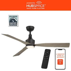 Ryland 52 in. Smart Indoor/Outdoor Matte Black Ceiling Fan with Adjustable White LED with Remote Powered by Hubspace