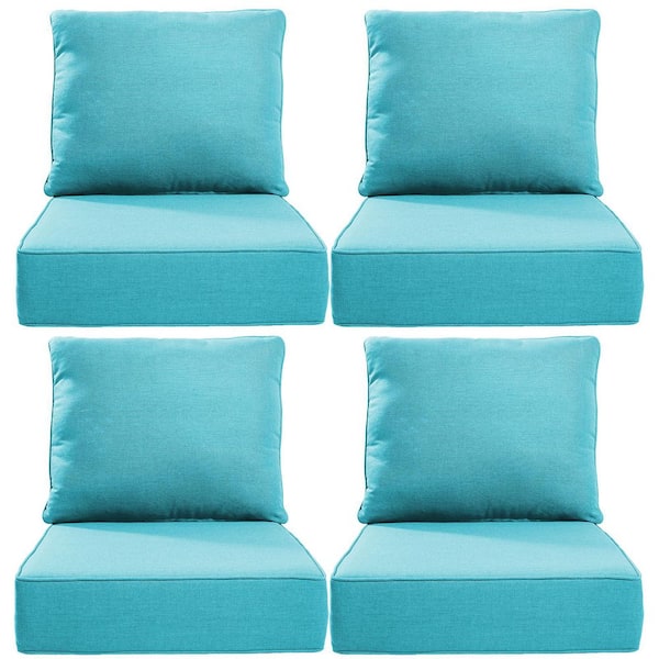Opohoro 24 in. x 24" x 6" 8-Piece Deep Seating Water & Fade Resistant Outdoor Lounge Chair Replacement Cushion Set in Light Blue