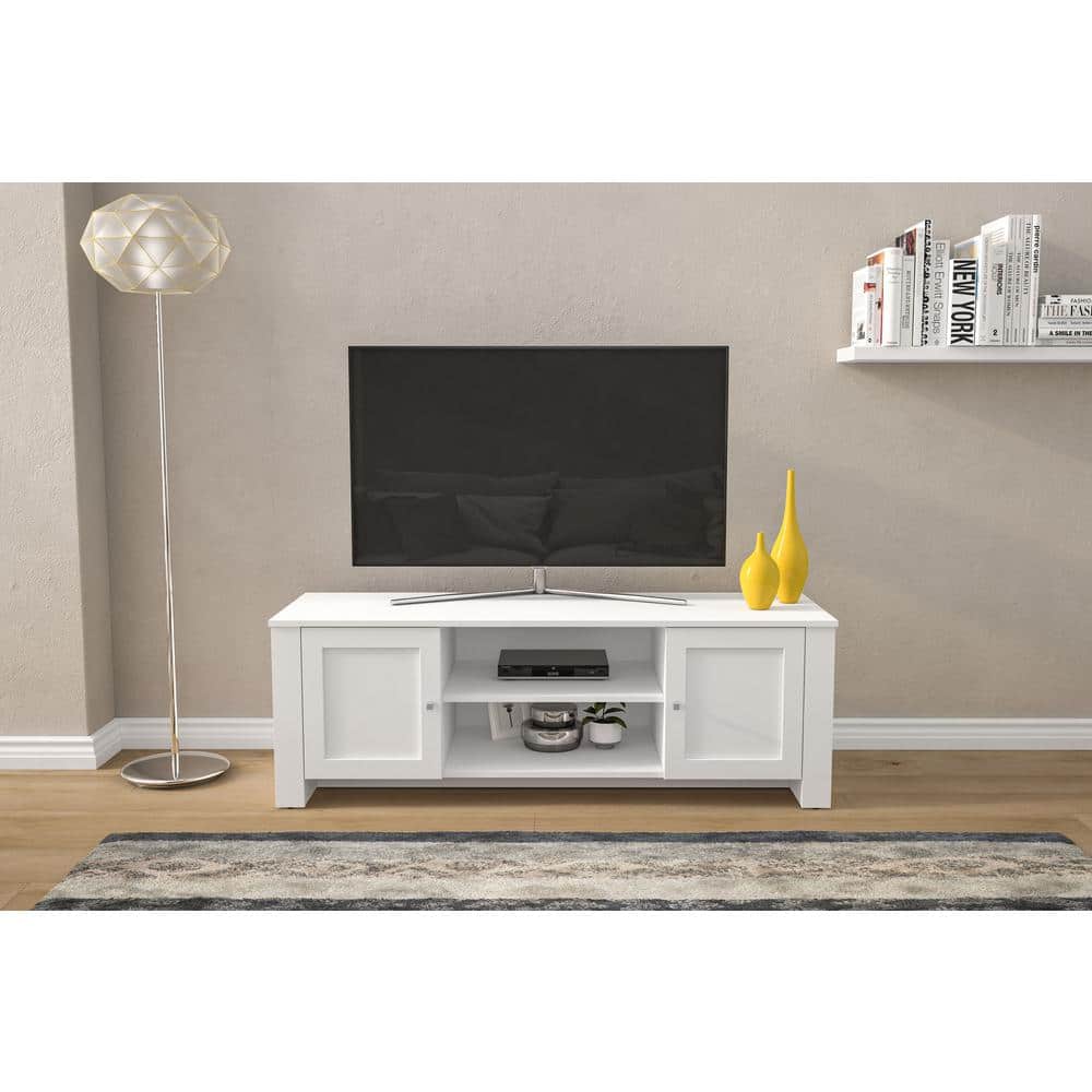 Dawson 54 in, White TV Stand Fits TVs up to 55 in,