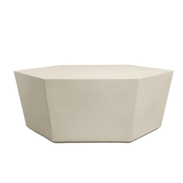UPHA 41 in. Off-White Hexagon Magnesium Oxide Concrete Outdoor Patio Coffee Table