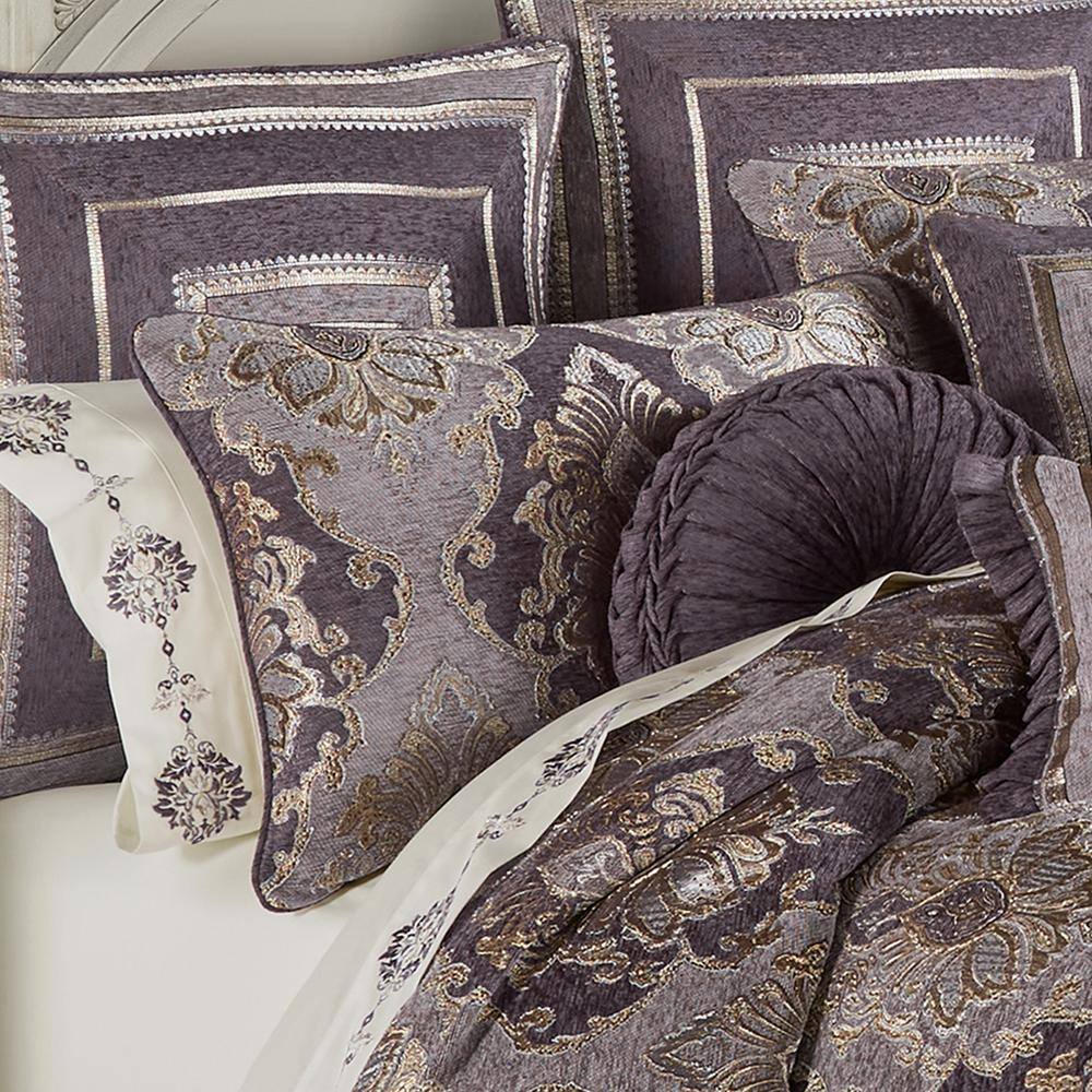Lavender and Gold Jacquard Queen Comforter Set with Microfiber