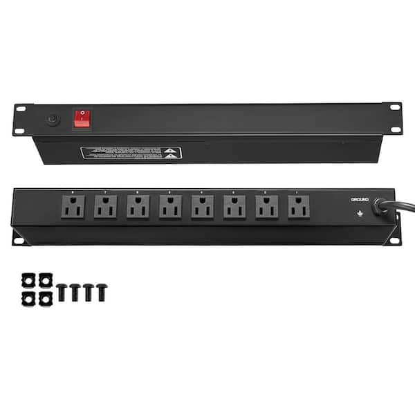 1U PDU, 8-Outlets Rack Mount Power Strip, Fits Standard 19 in. Server Racks Surge, Overload Protection 110-125-Volt/15 A