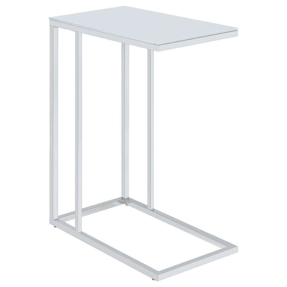 Sleek Chrome Metal & Frosted Glass C-Shaped Snack Table