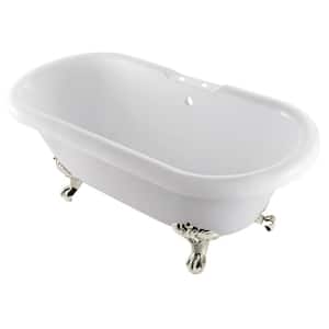 Aqua Eden 67 in. Acrylic Clawfoot Bathtub in White/Polished Nickel with 7 in. Faucet Drillings